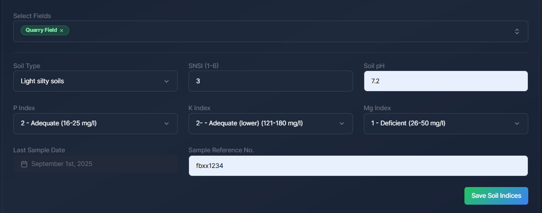 AgriOps set fields soil indices