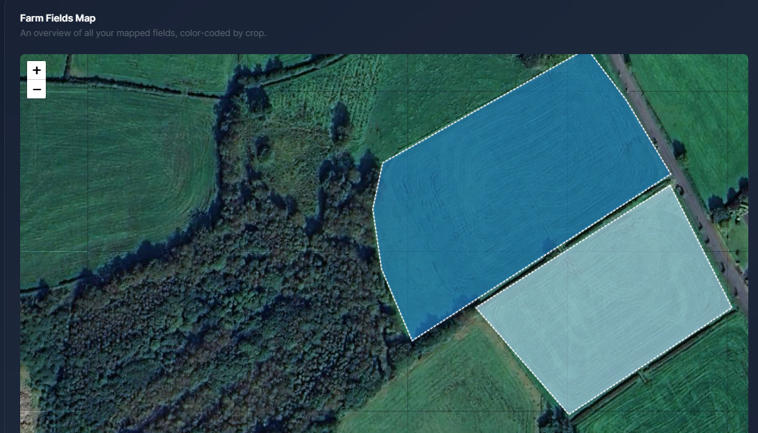 AgriOps map showing mapped fields